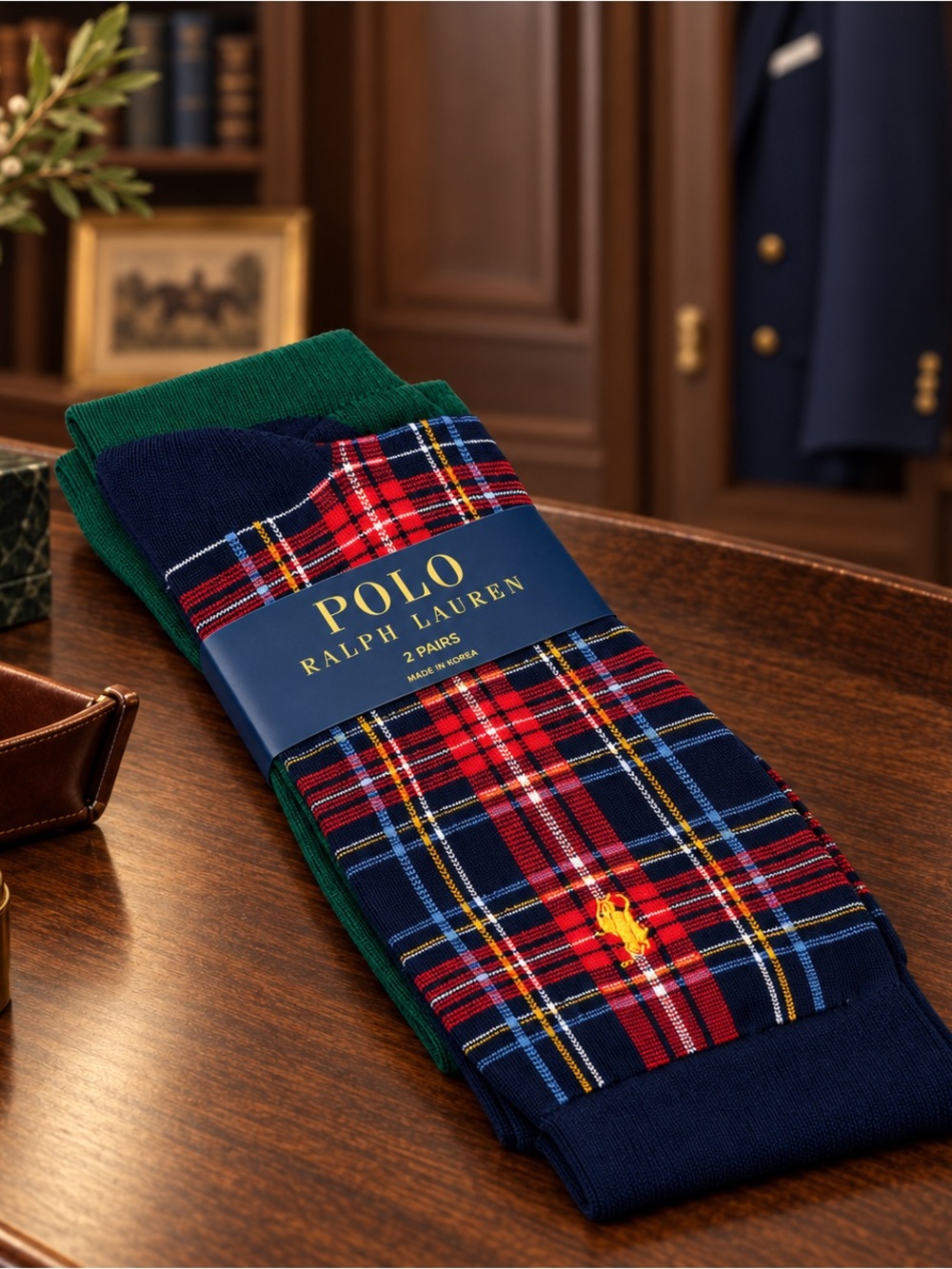 NWT Polo Ralph Lauren Men’s Tartan Plaid Dress Socks 2 Pack Pony Holiday